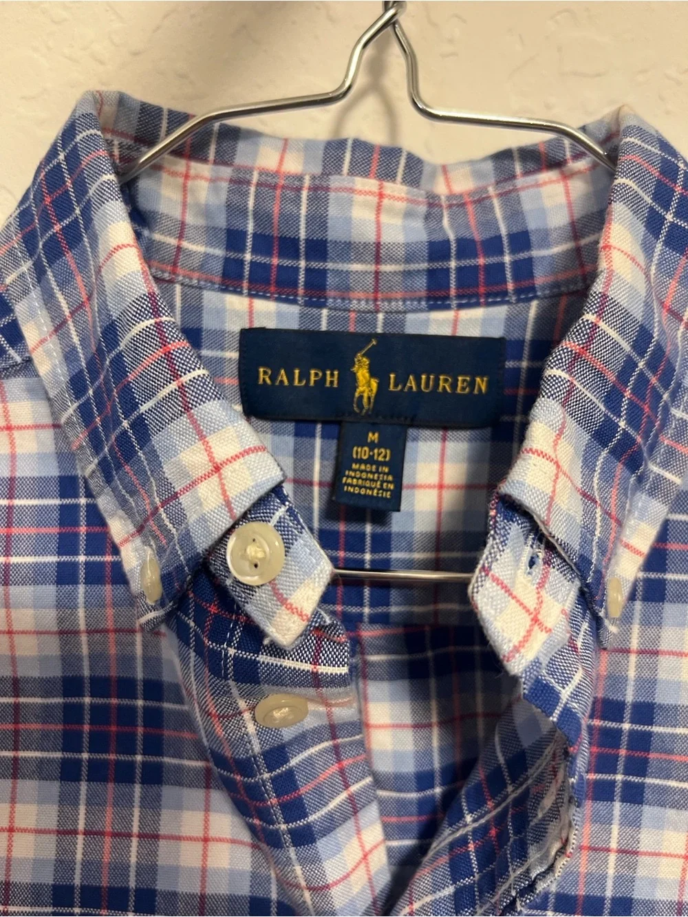 Ralph Lauren Boys Plaid Short-Sleeve Button-Down Shirt | Size M (10–12)
